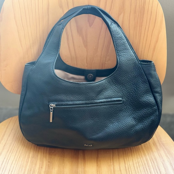 The Sak Rylan Black Leather Bag Women’s Handbag Purse EUC Medium Classic Satchel - Picture 6 of 7